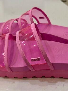 Reef Pink Clear Triple-Strap Slide Sandals
